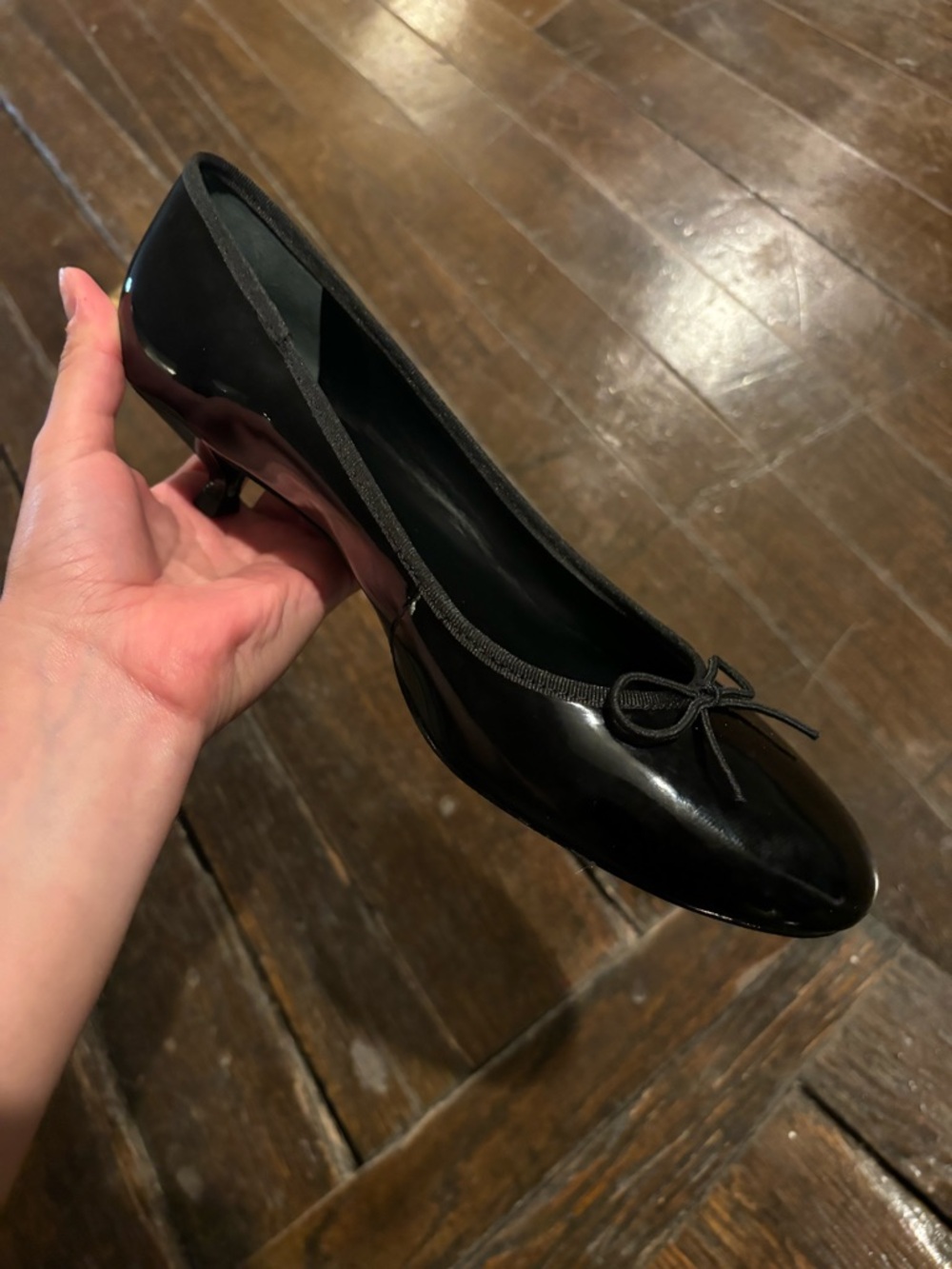 Reformation Black Patent Renada Ballet Kitten Pump - Size 8.5